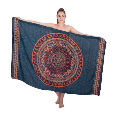 Sarong / pareo / plážový šátek Lotosová mandala – modrý-oranžový