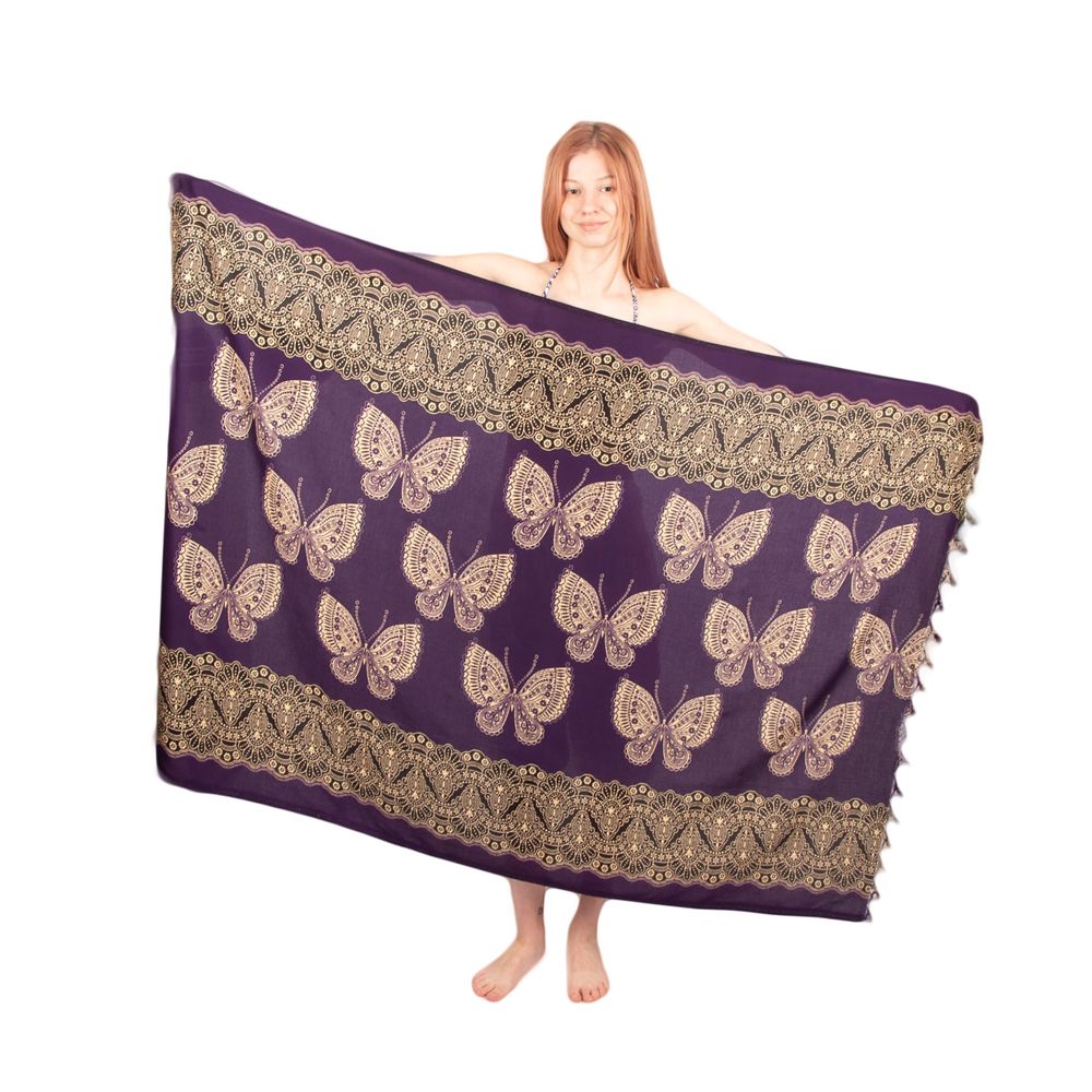 Sarong / pareo / plážový šátek s motýlky Butterflies Purple Thailand