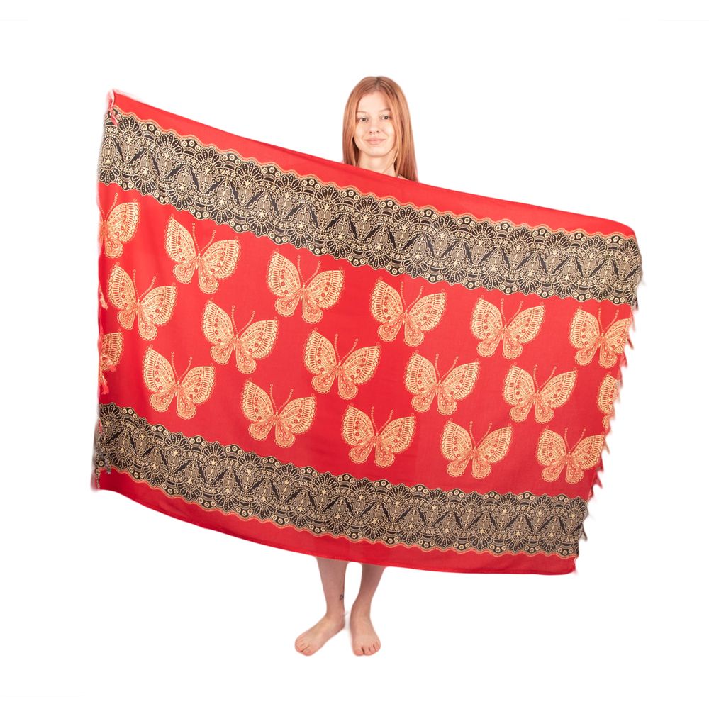 Sarong / pareo / plážový šátek s motýlky Butterflies Red Thailand