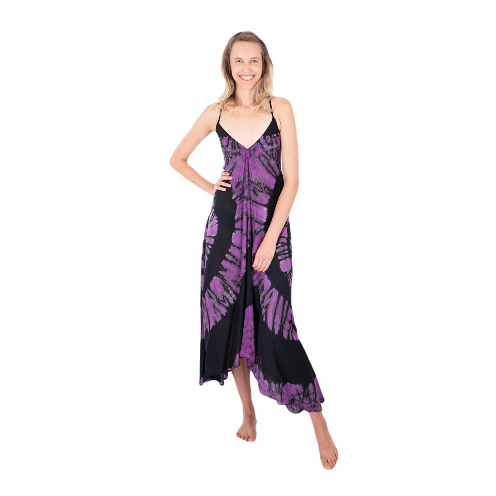 Dlouhé fialovo černé batikované šaty Tripta Purple-Black Thailand