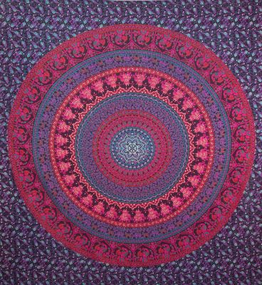 Bavlněný přehoz na postel Sloní Mandala - fialový