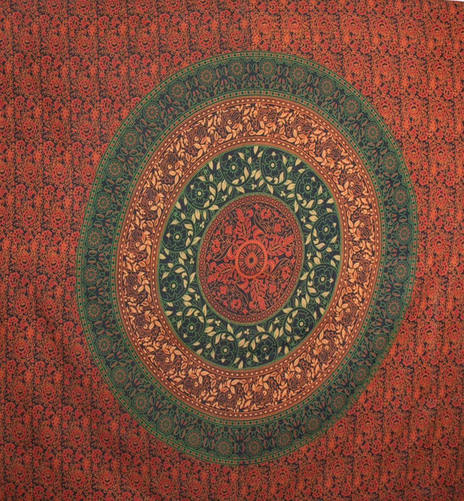 Bavlněný přehoz na postel Zámecká zahrada - oranžovo-zelený India