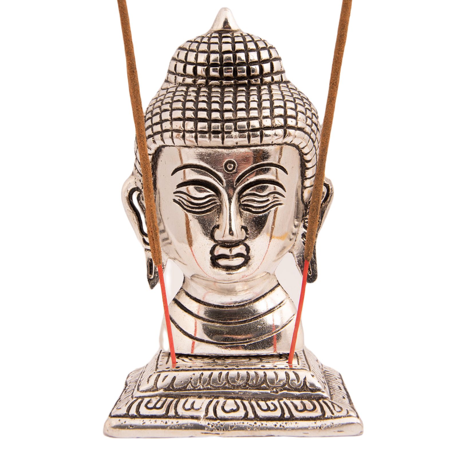 Kovový stojánek na vonné tyčinky Buddhova hlava India
