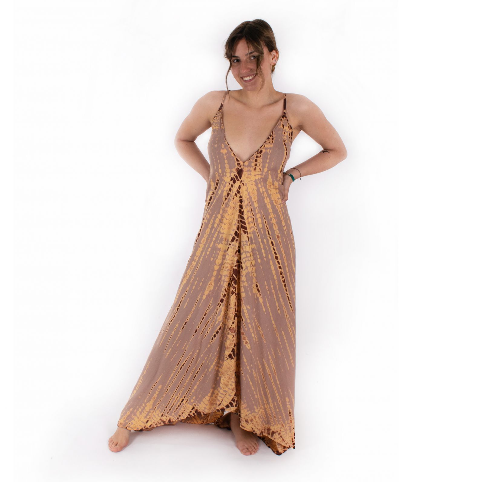 Dlouhé šedé batikované šaty Tripta Greyish-Brown Thailand