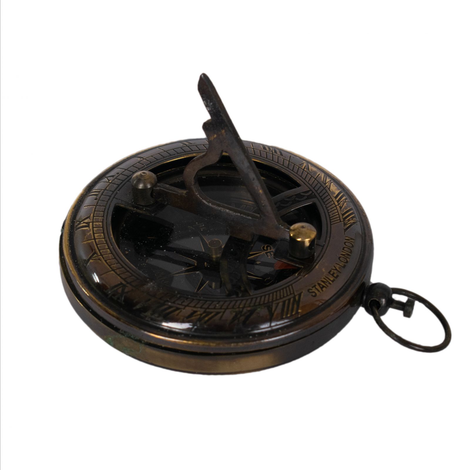 Mosazný retro kompas se slunečními hodinami Stanley London Sundial India