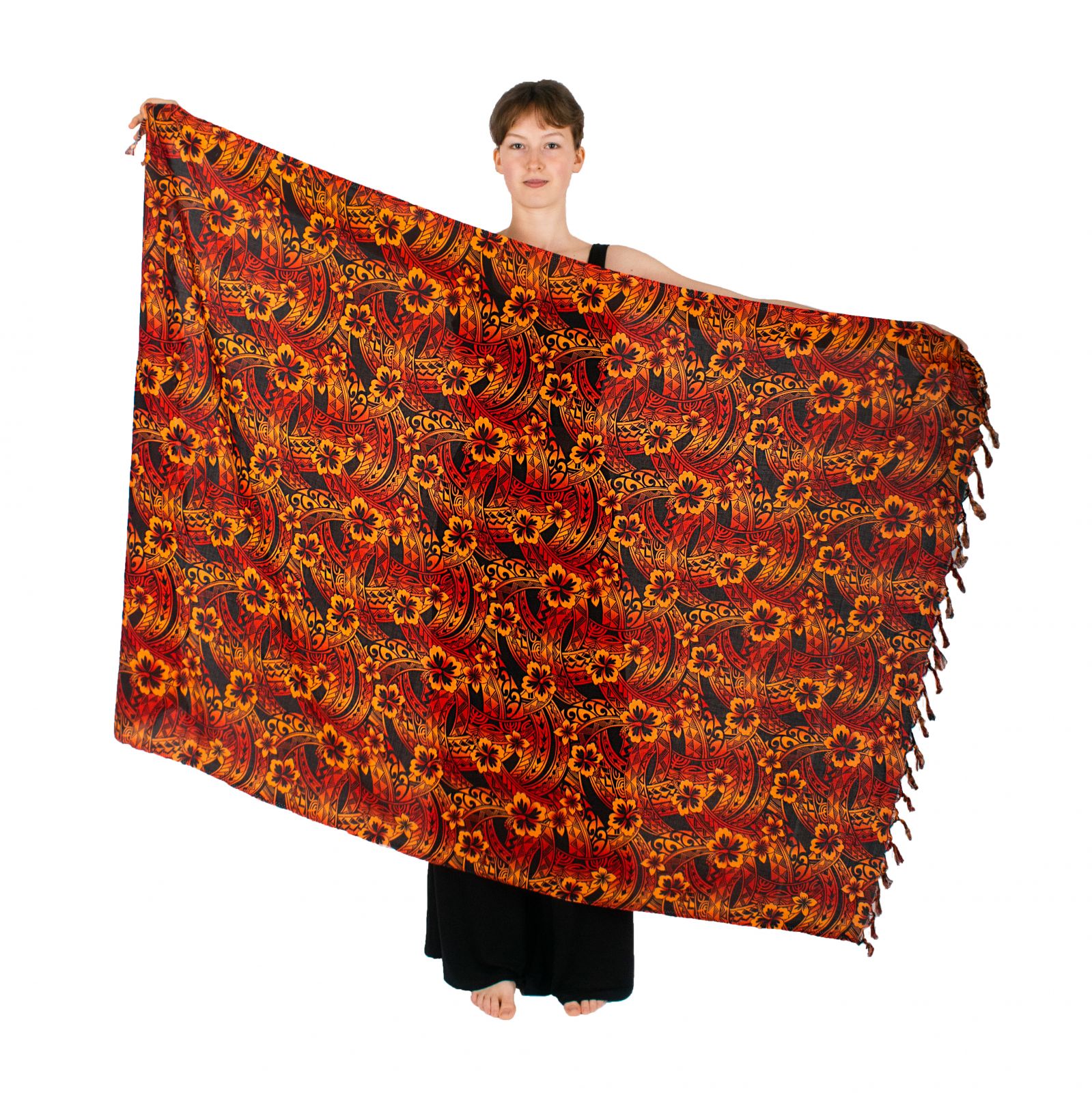 Sarong / pareo / plážový šátek Sibyl – červený-oranžový Thailand