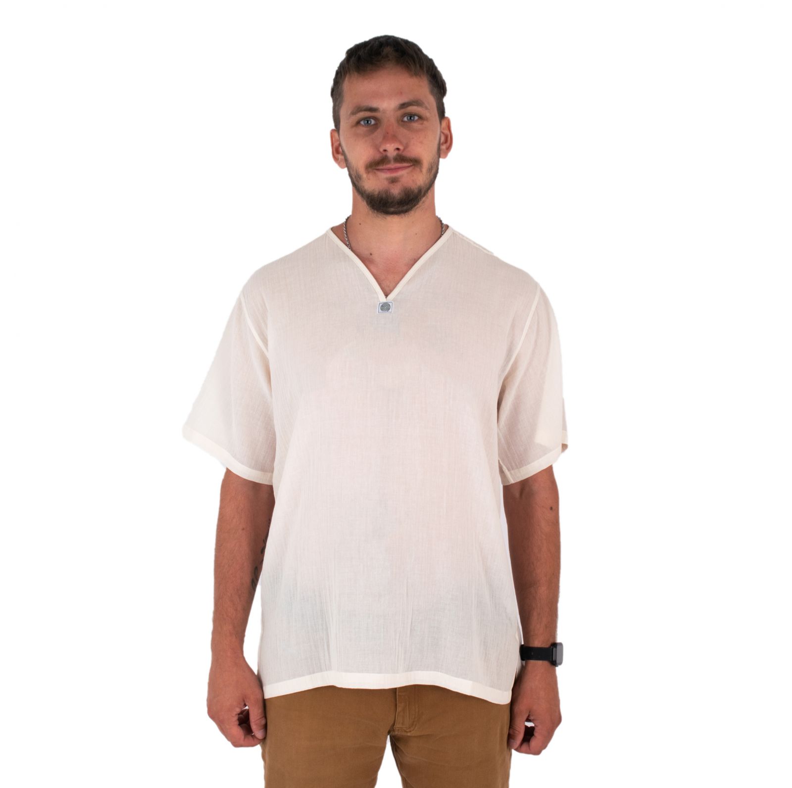 Kurta Lamon Cream - pánská košile s krátkým rukávem Thailand