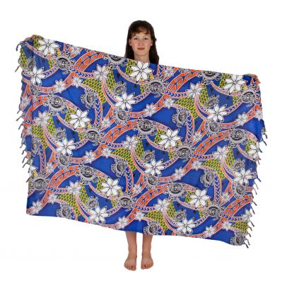 Sarong / pareo / plážový šátek Flowers and Turtles Blue