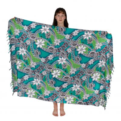 Sarong / pareo / plážový šátek Flowers and Turtles Green