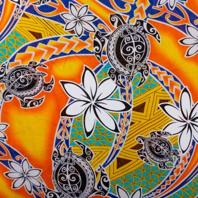 Sarong / pareo / plážový šátek Flowers and Turtles Orange Thailand