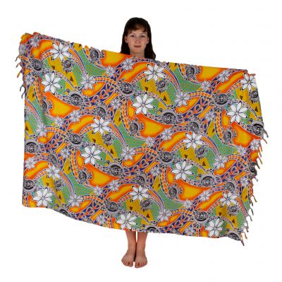 Sarong / pareo / plážový šátek Flowers and Turtles Orange