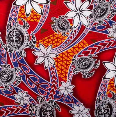 Sarong / pareo / plážový šátek Flowers and Turtles Red Thailand