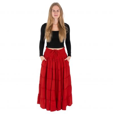 Dlouhá červená etno / hippie sukně Bhintuna Red | L/XL, XXL/XXXL