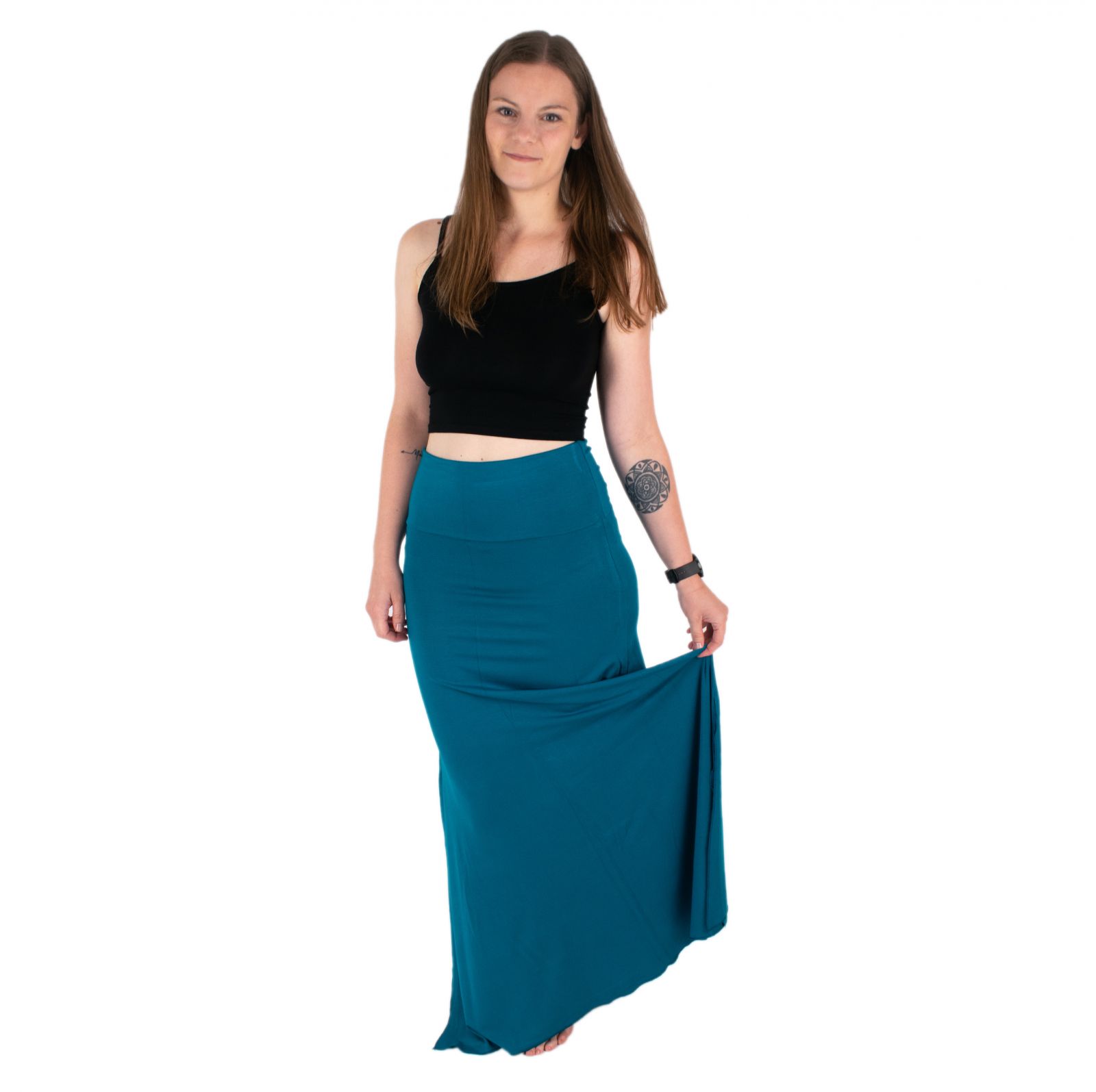 Dlouhá jednobarevná sukně Panjang Petrol Blue Thailand