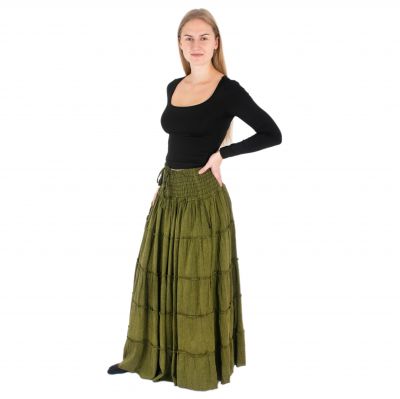 Dlouhá zelená etno / hippie sukně Bhintuna Khaki Green Nepal