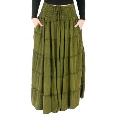 Dlouhá zelená etno / hippie sukně Bhintuna Khaki Green Nepal