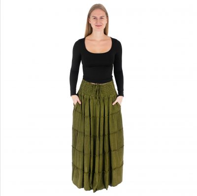 Dlouhá zelená etno / hippie sukně Bhintuna Khaki Green | S/M, L/XL, XXL/XXXL