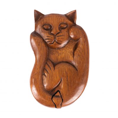 Dřevěná magická krabička na šperky Kočka