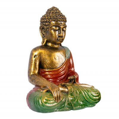 Malovaná soška z pryskyřice Barevný Buddha 23 cm červený Indonesia