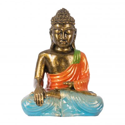 Malovaná soška z pryskyřice Barevný Buddha 23 cm oranžový