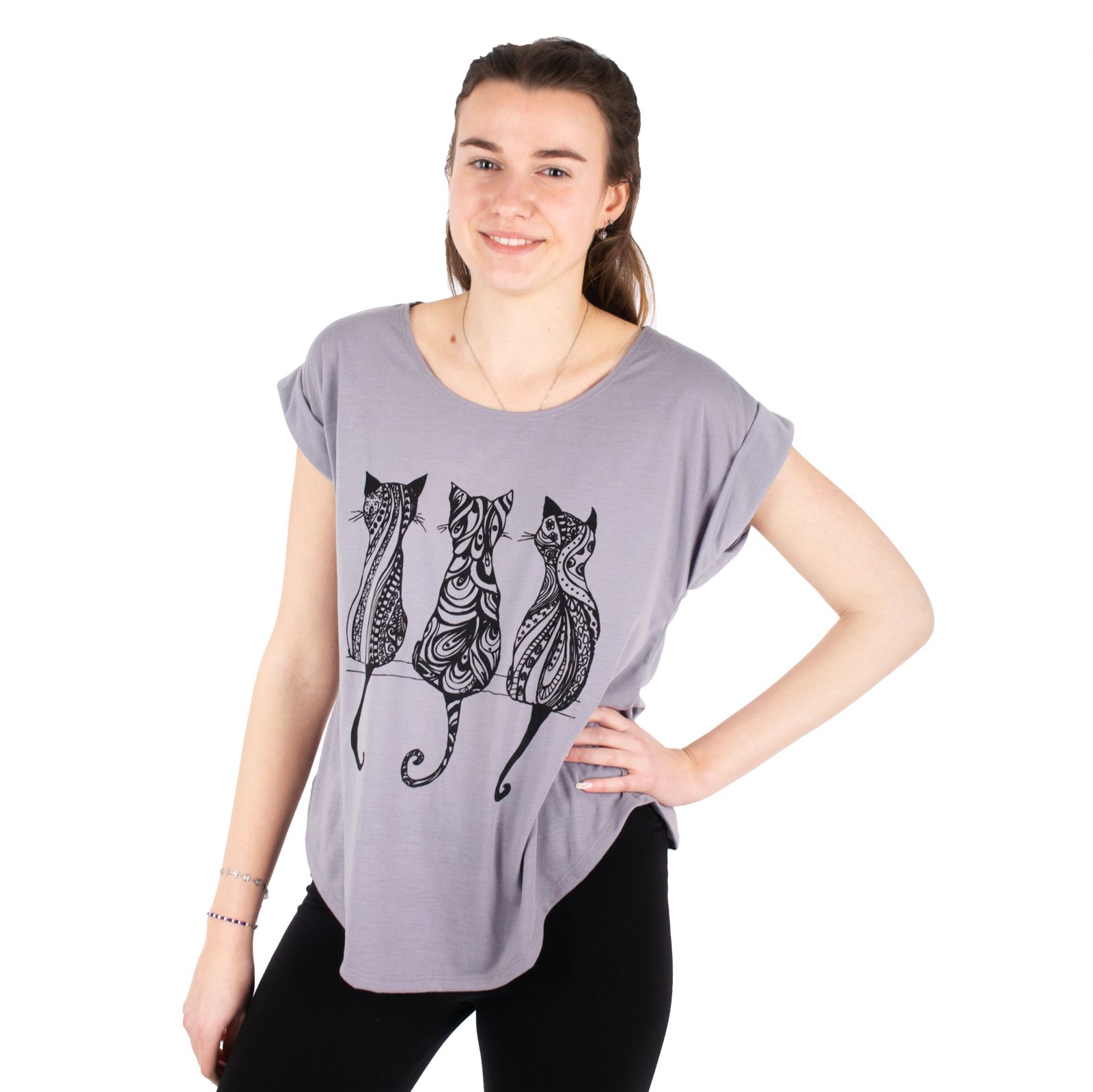 Dámské tričko s krátkým rukávem Darika Cats 1 Grey Thailand