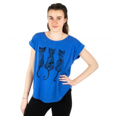 Dámské tričko s krátkým rukávem Darika Cats 1 Medium Blue | S/M