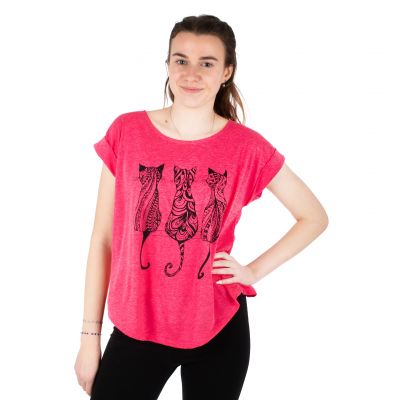 Dámské tričko s krátkým rukávem Darika Cats 1 Neon Pink | S/M