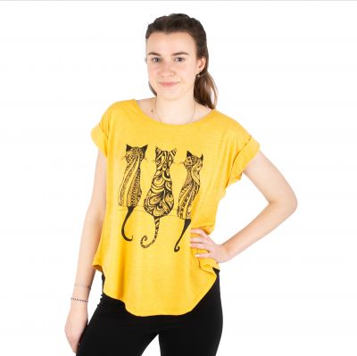 Dámské tričko s krátkým rukávem Darika Cats 1 Yellow | S/M
