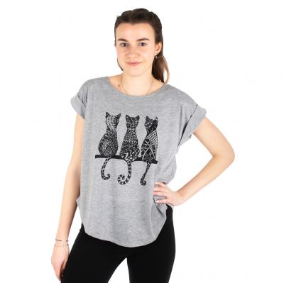 Dámské tričko s krátkým rukávem Darika Cats 2 Greyish | S/M
