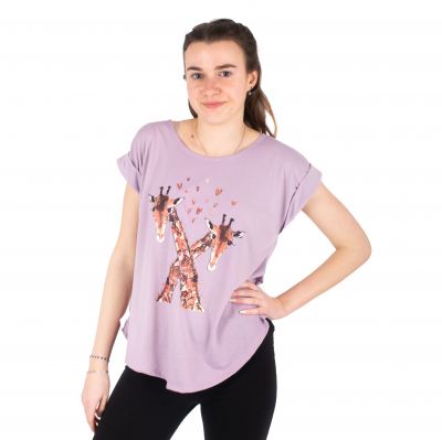 Dámské tričko s krátkým rukávem Darika Giraffes in Love Violet | S/M