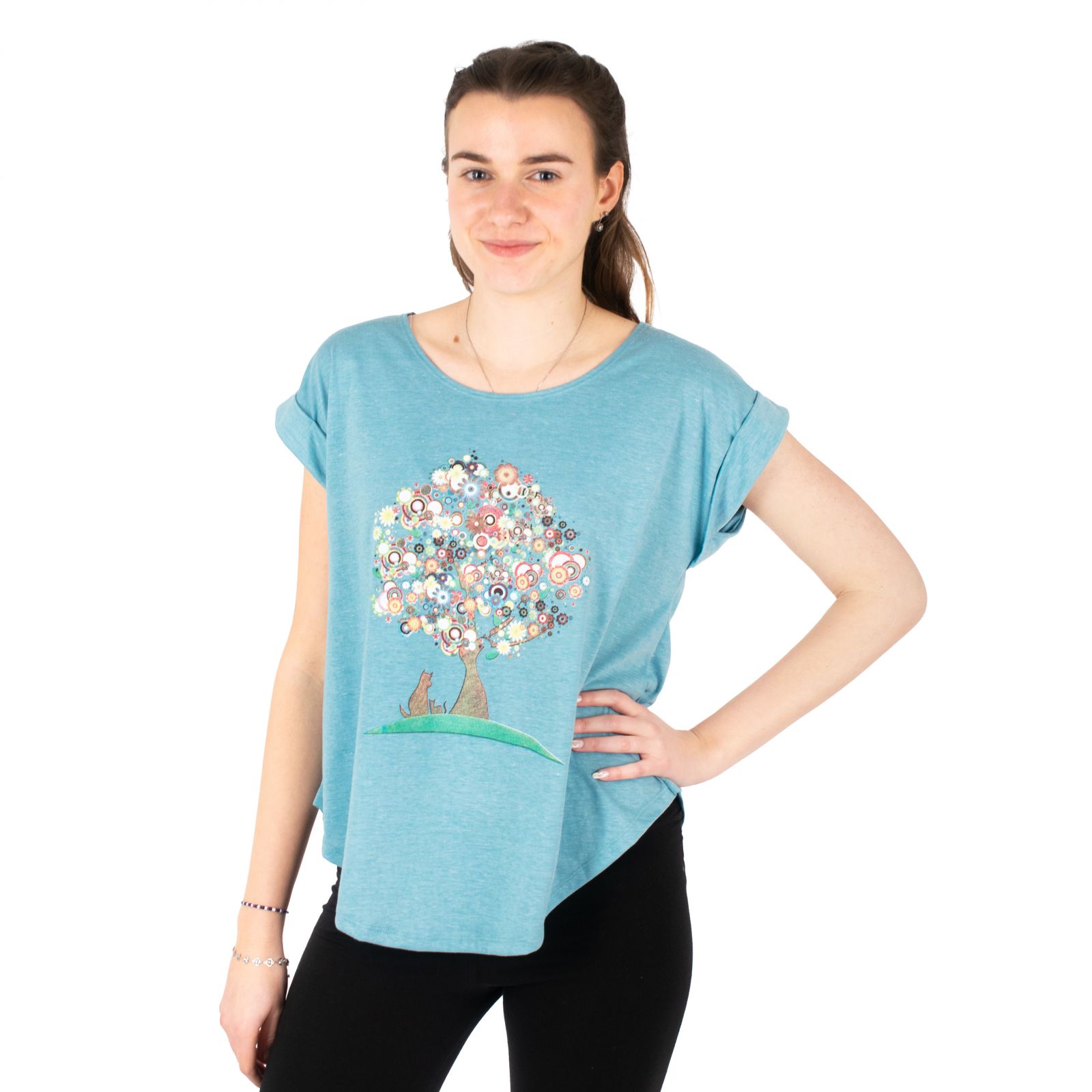 Dámské tričko s krátkým rukávem Darika Tree of Friendship Aquamarine Thailand