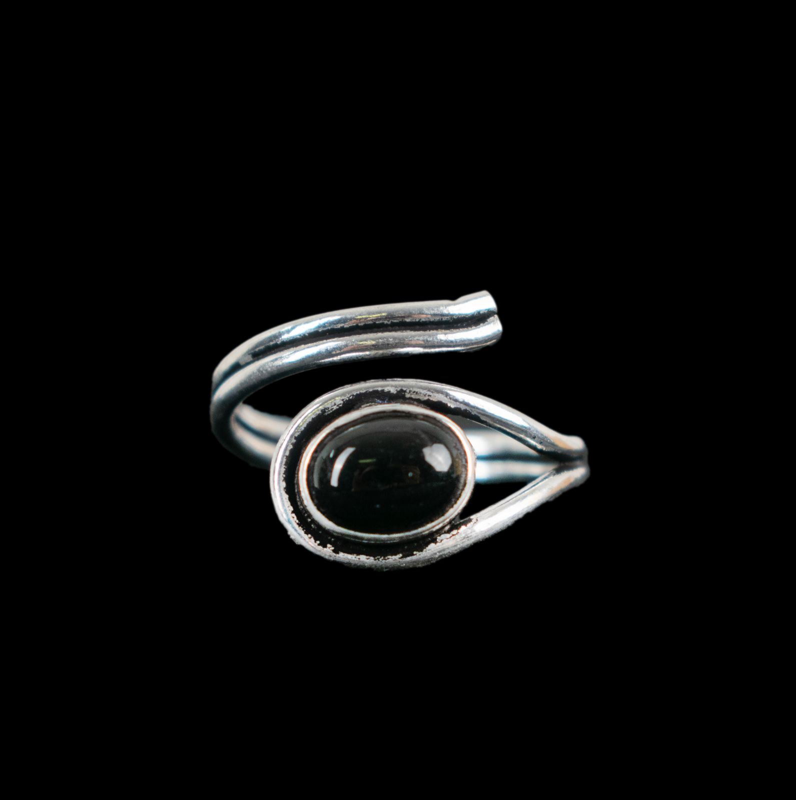 Etno prsten z německého stříbra s kamínkem Ovidie Černý Onyx India