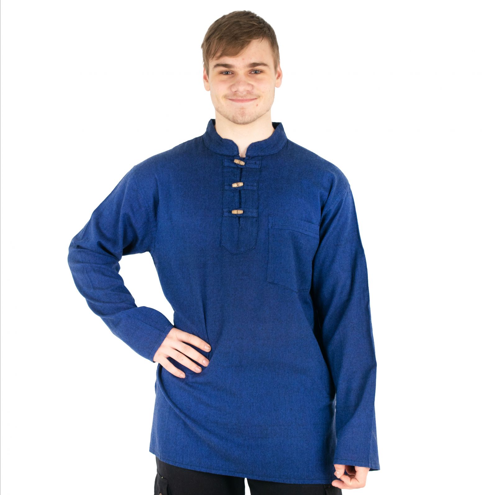 Kurta Vikram Blue - pánská košile s dlouhým rukávem Nepal