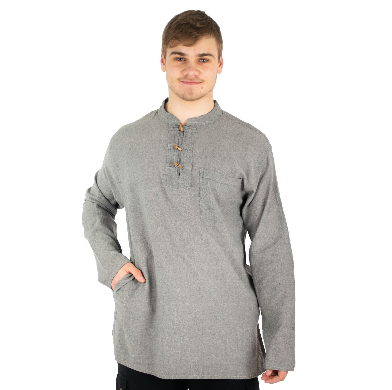 Kurta Vikram Grey - pánská košile s dlouhým rukávem Nepal