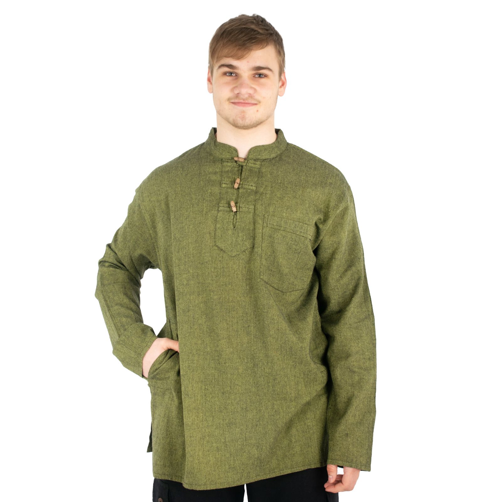 Kurta Vikram Khaki - pánská košile s dlouhým rukávem Nepal