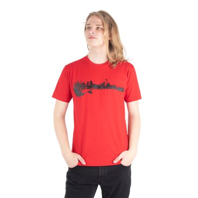 Bavlněné tričko s potiskem Guitar City - červené | M, L, XL, XXL