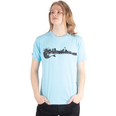 Bavlněné tričko s potiskem Guitar City - bledě modré Thailand
