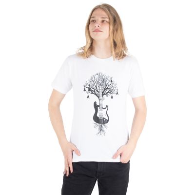 Bavlněné tričko s potiskem Guitar Tree - bílé | M, L, XL, XXL