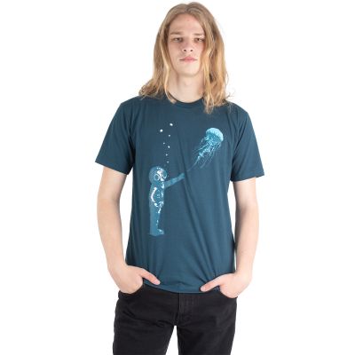 Bavlněné tričko s potiskem Mořské setkání - petrolejově modré | M, L, XL, XXL