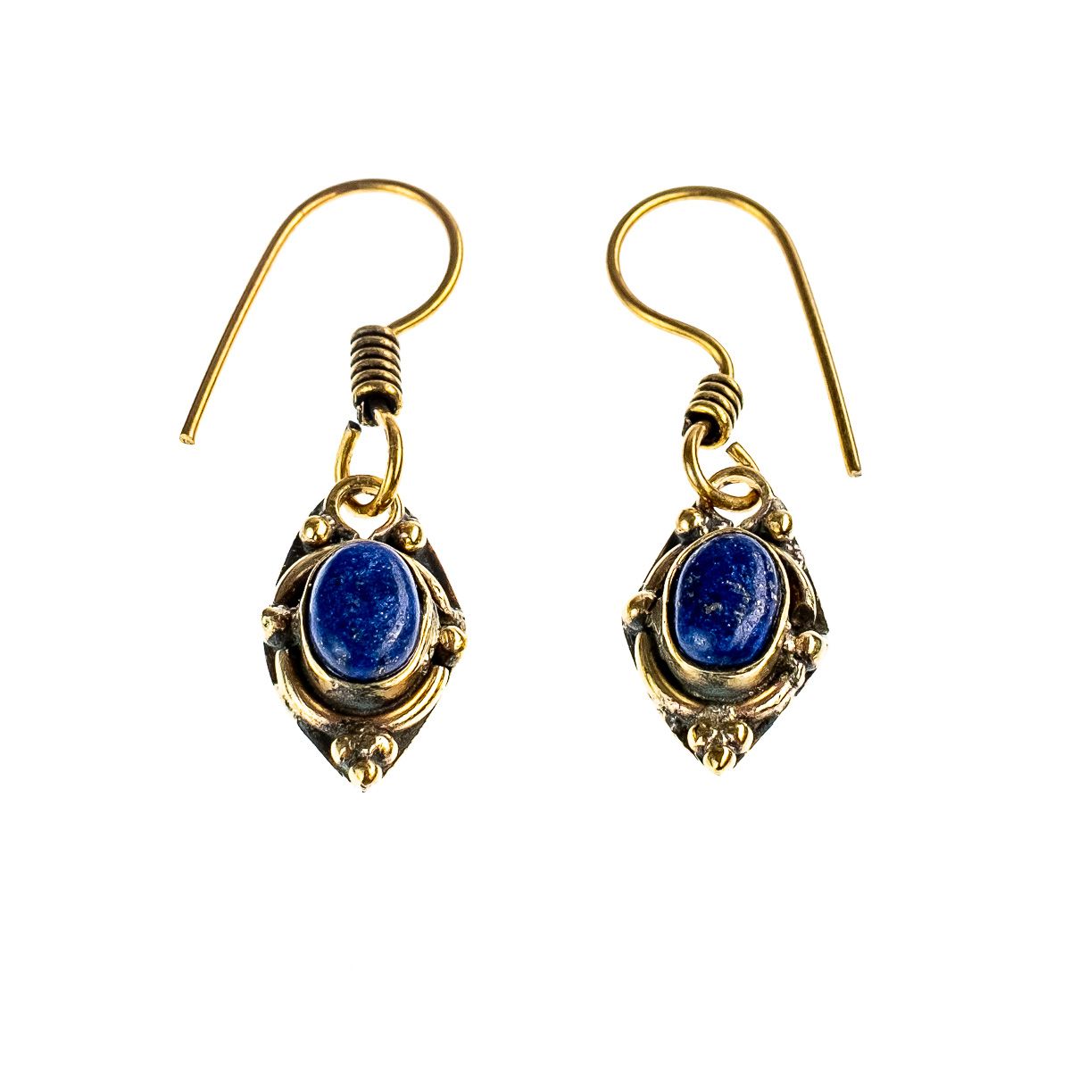 Mosazné orientální / etno náušnice Marisol Lapis lazuli India