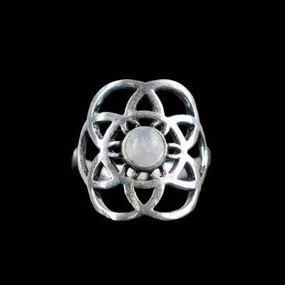 Prsten z německého stříbra s kamínkem Flower of Life Měsíční kámen India