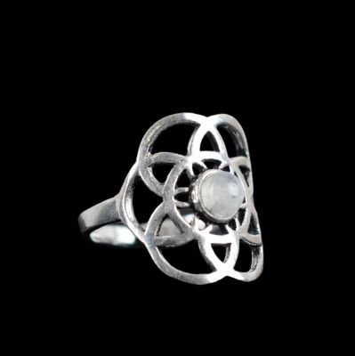 Prsten z německého stříbra s kamínkem Flower of Life Měsíční kámen India