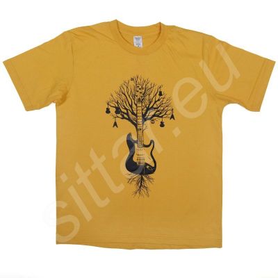 Bavlněné tričko s potiskem Guitar Tree - žluté Thailand