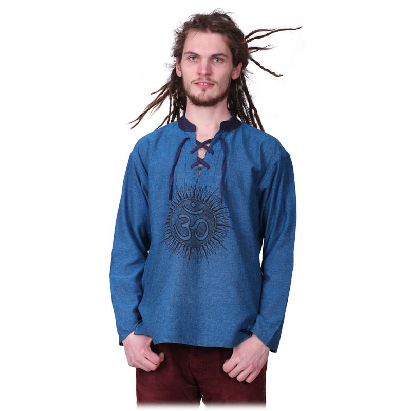 Kurta Matahari Pirus - pánská košile s dlouhým rukávem Nepal